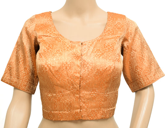 Sushila Vintage Readymade 34"Orange Banarasi Silk Sari Blouse Woven Top