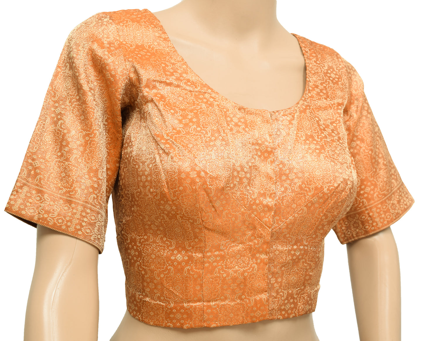 Sushila Vintage Readymade 34"Orange Banarasi Silk Sari Blouse Woven Top