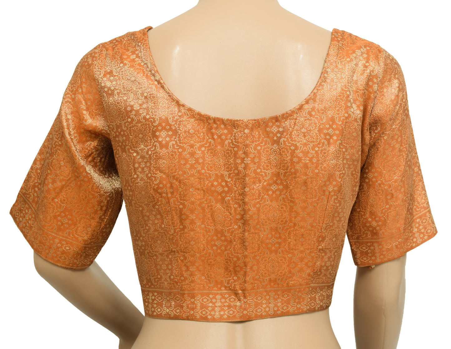 Sushila Vintage Readymade 34"Orange Banarasi Silk Sari Blouse Woven Top