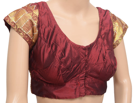 Sushila Vintage Readymade 32" Sari Blouse Maroon Silk Woven Designer Choli