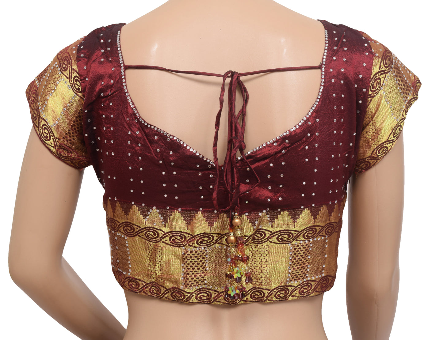 Sushila Vintage Readymade 32" Sari Blouse Maroon Silk Woven Designer Choli