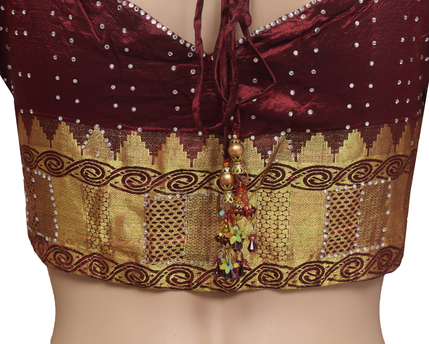 Sushila Vintage Readymade 32" Sari Blouse Maroon Silk Woven Designer Choli