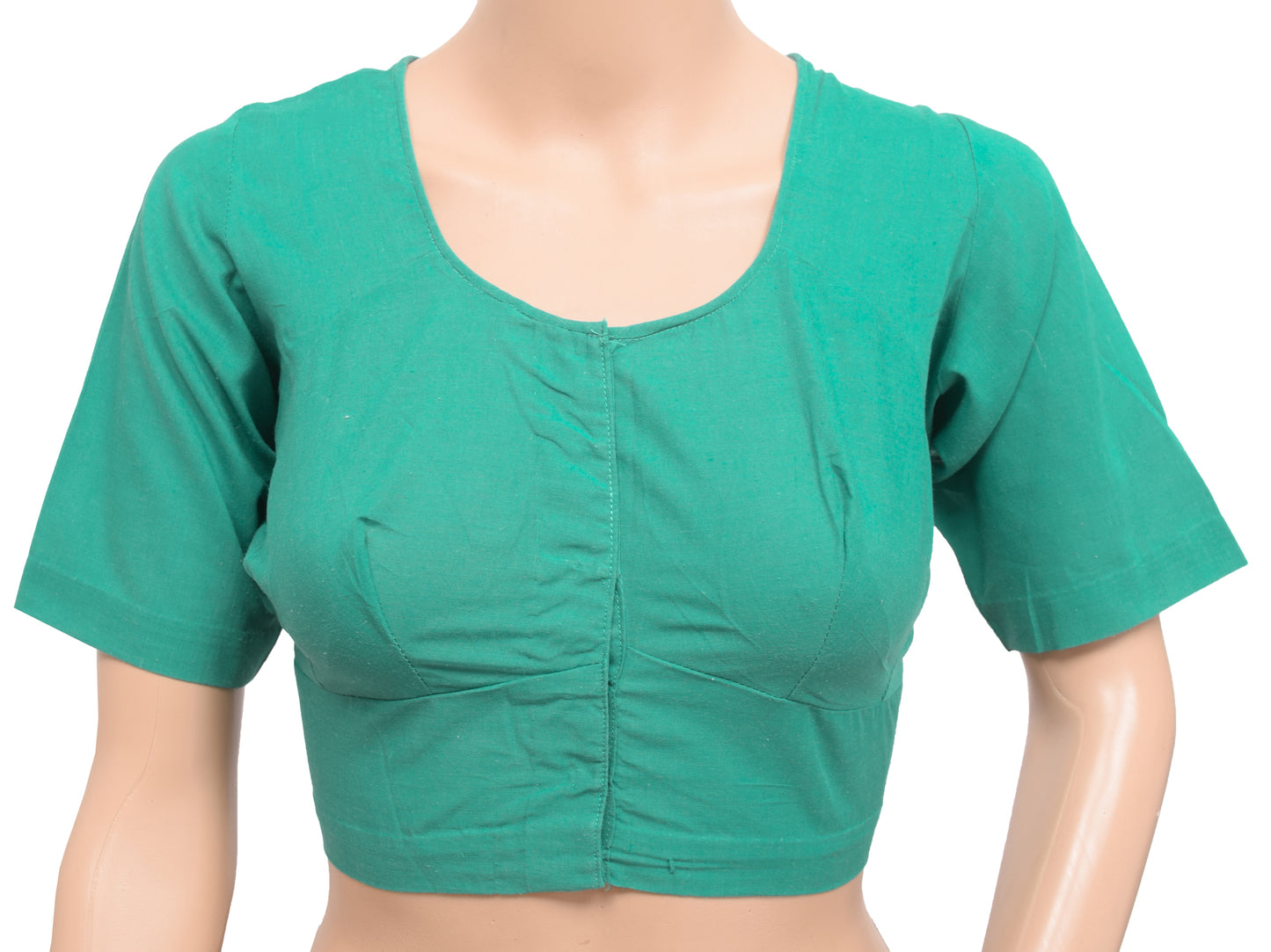 Sushila Vintage Teal Green 36" Pure Cotton Plain Readymade Stitched Sari Blouse