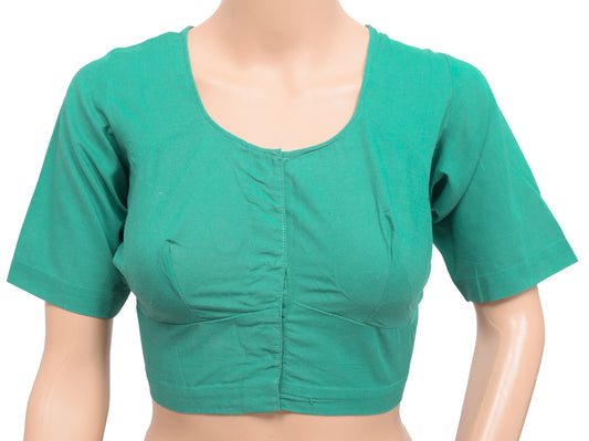 Sushila Vintage Teal Green 36" Pure Cotton Plain Readymade Stitched Sari Blouse