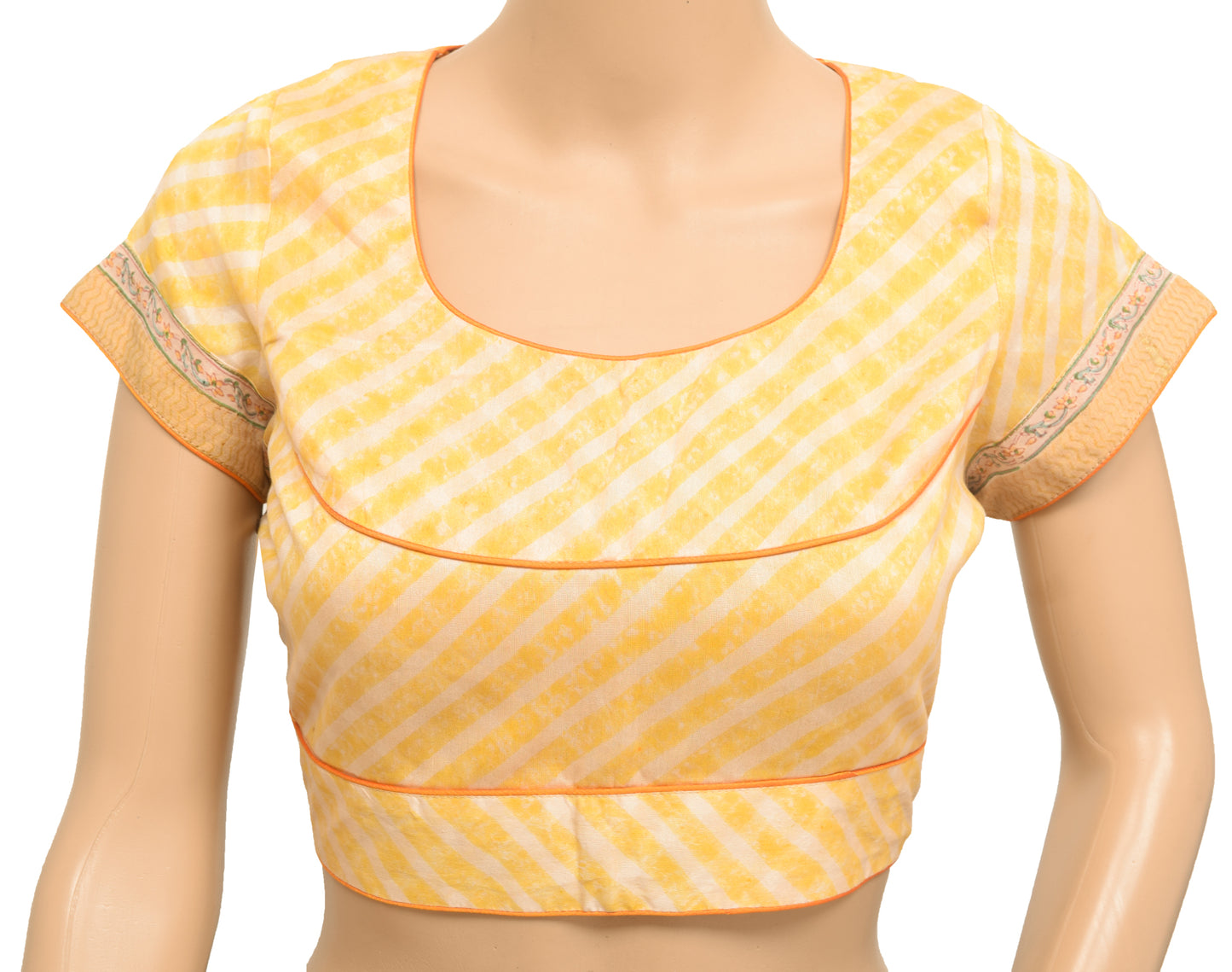 Sushila Vintage Readymade 34" Sari Blouse 100% Pure Cotton Yellow Woven Top