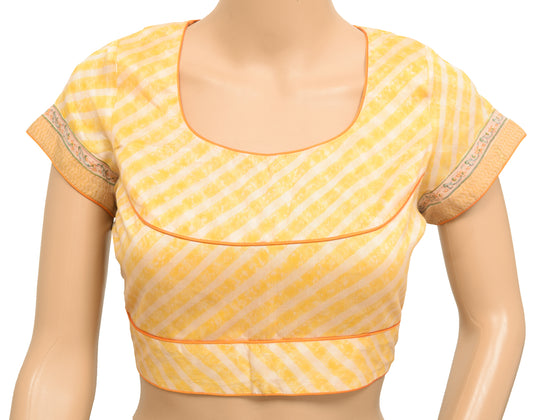 Sushila Vintage Readymade 34" Sari Blouse 100% Pure Cotton Yellow Woven Top