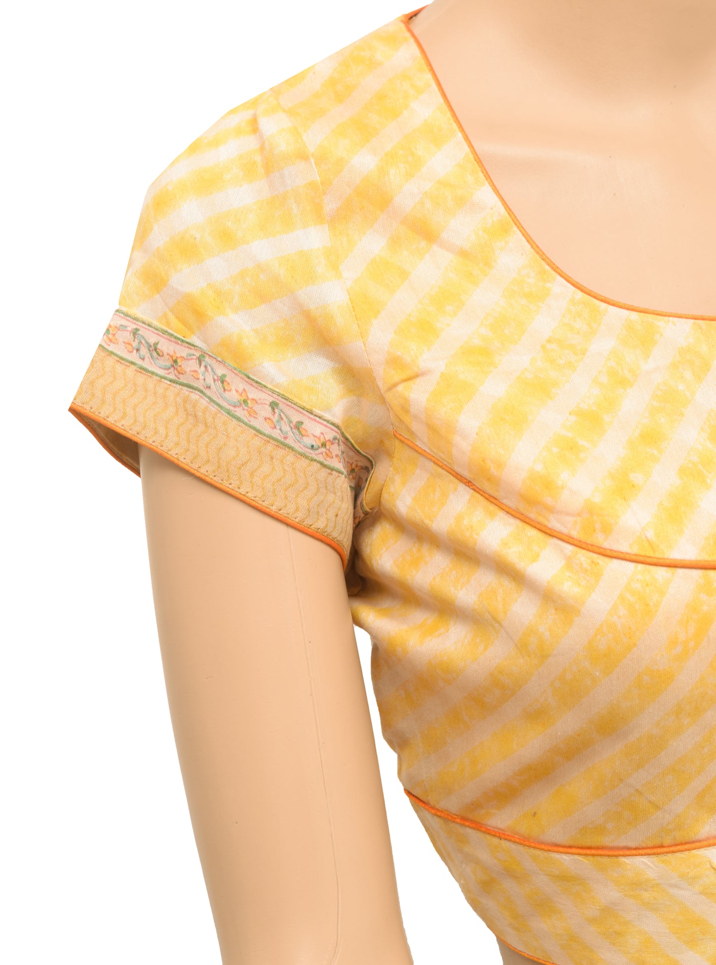 Sushila Vintage Readymade 34" Sari Blouse 100% Pure Cotton Yellow Woven Top