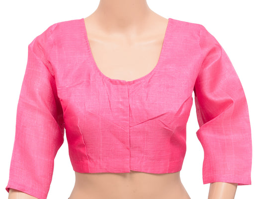 Sushila Vintage Readymade 36"Indian  Art Silk Sari Blouse Pink Plain Top