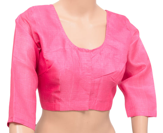 Sushila Vintage Readymade 36"Indian  Art Silk Sari Blouse Pink Plain Top