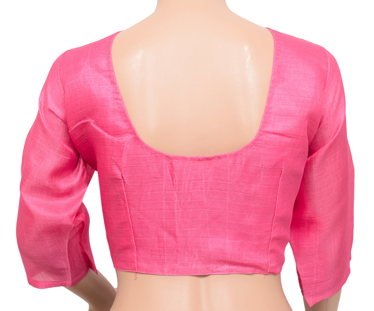 Sushila Vintage Readymade 36"Indian  Art Silk Sari Blouse Pink Plain Top