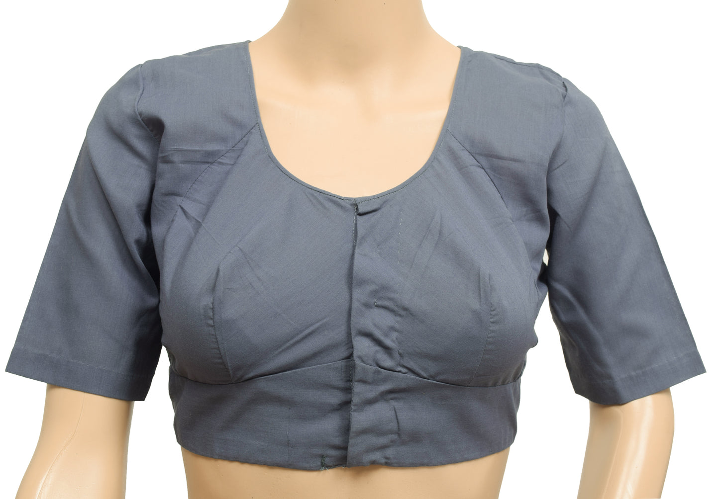 Sushila Vintage Readymade 36"Gray Blend Cotton Plain Women's Sari Blouse