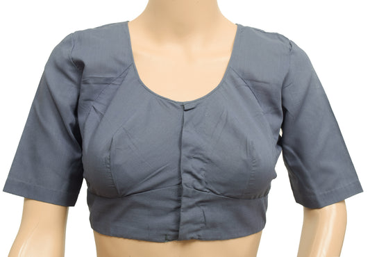 Sushila Vintage Readymade 36"Gray Blend Cotton Plain Women's Sari Blouse