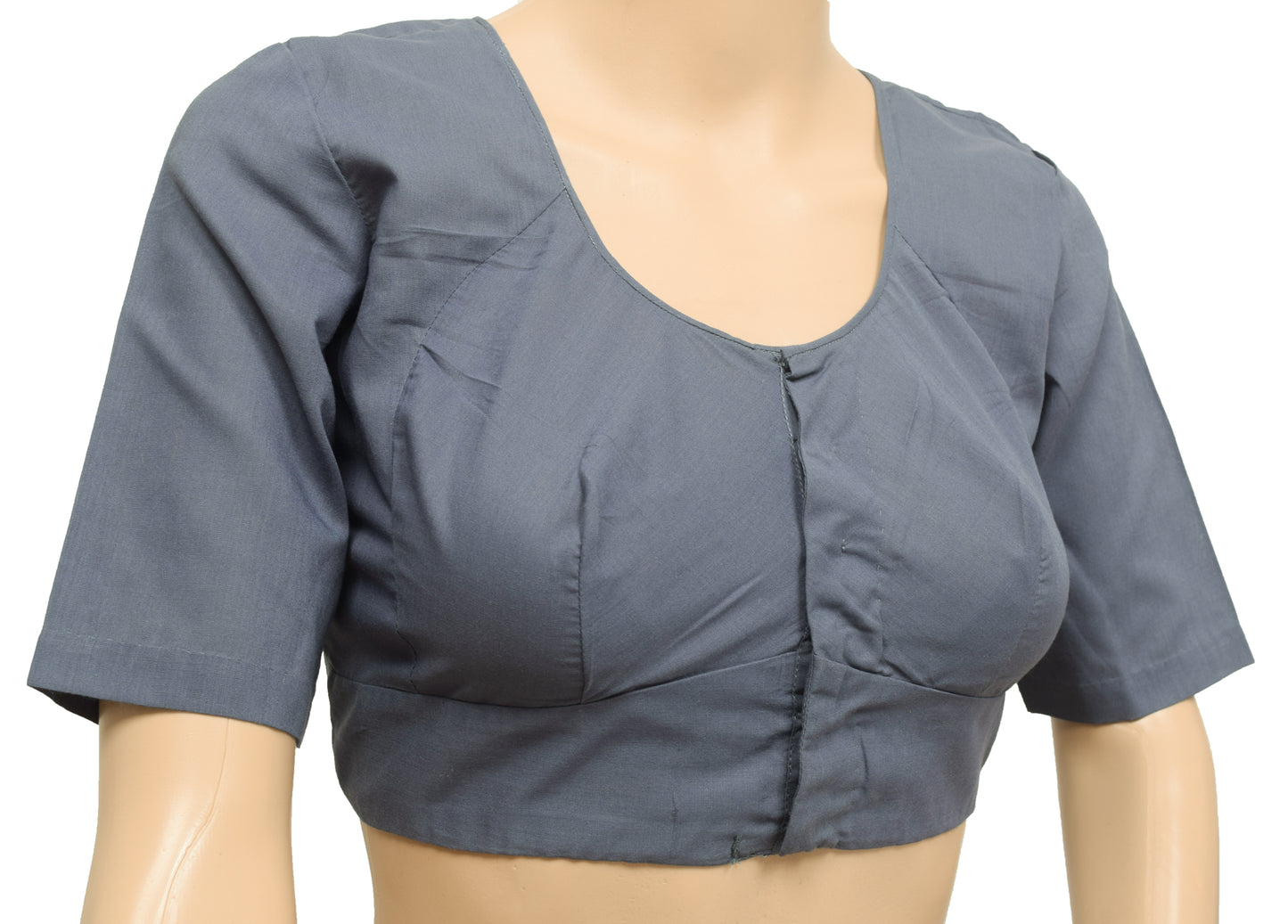 Sushila Vintage Readymade 36"Gray Blend Cotton Plain Women's Sari Blouse