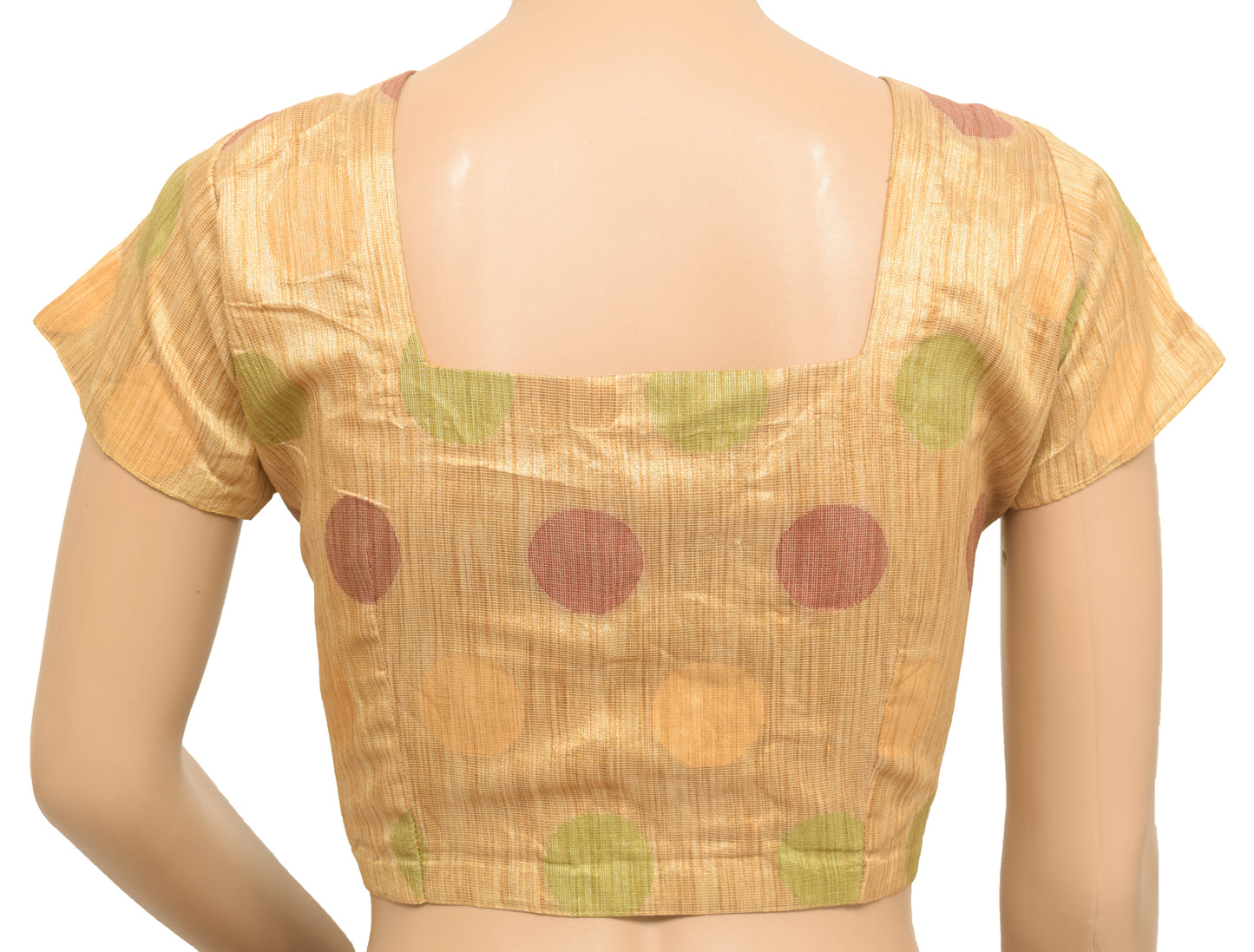 Sushila Vintage Readymade 34"Sari Blouse Brown Silk Polka Dot Woven Top