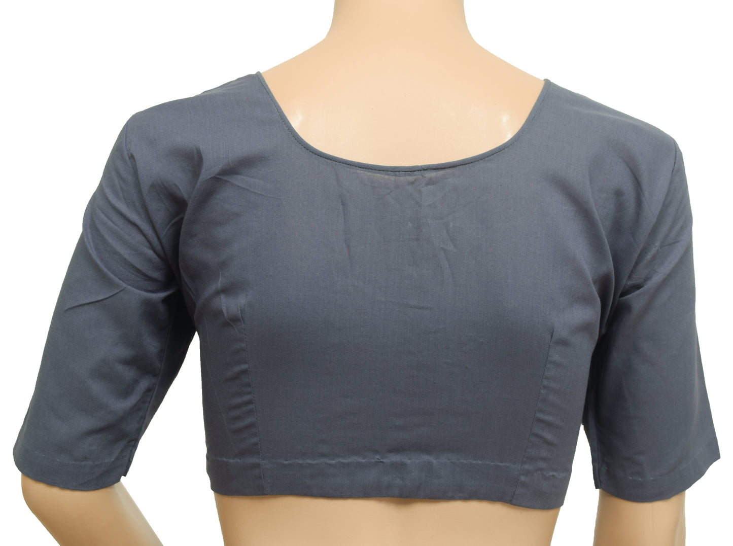 Sushila Vintage Readymade 36"Gray Blend Cotton Plain Women's Sari Blouse