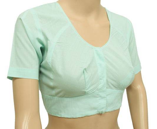 Sushila Vintage Readymade 37"Aqua Green 100% Pure Cotton Plain Sari Blouse