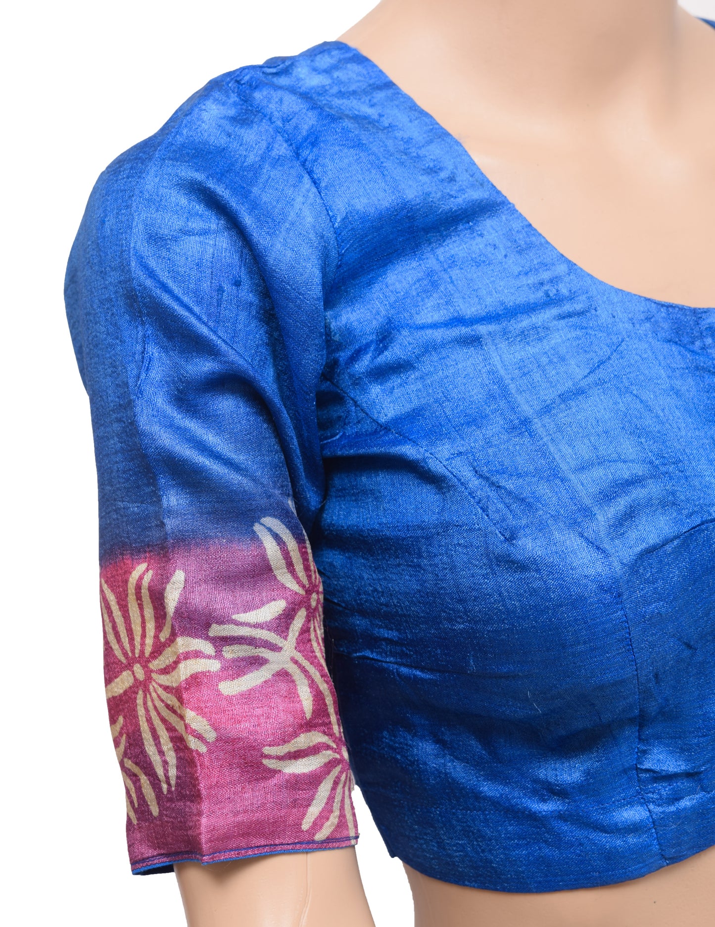 Sushila Vintage Readymade 32"Blue Pure Silk Sari Blouse Printed Simple Top