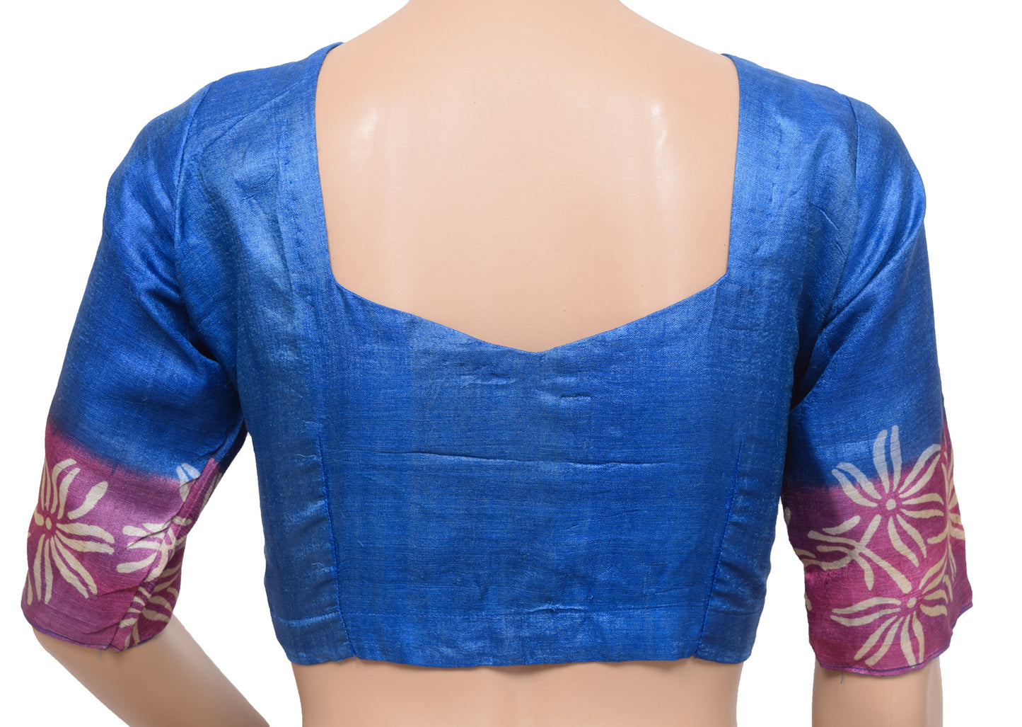 Sushila Vintage Readymade 32"Blue Pure Silk Sari Blouse Printed Simple Top