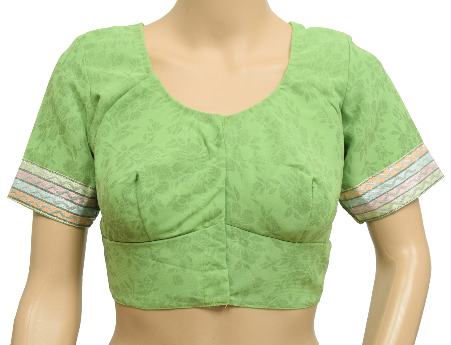 Sushila Vintage Readymade 36" Sari Blouse Green Printed Georgette Silk Top