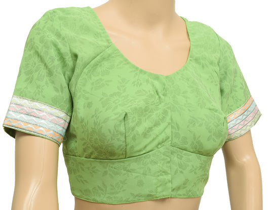 Sushila Vintage Readymade 36" Sari Blouse Green Printed Georgette Silk Top