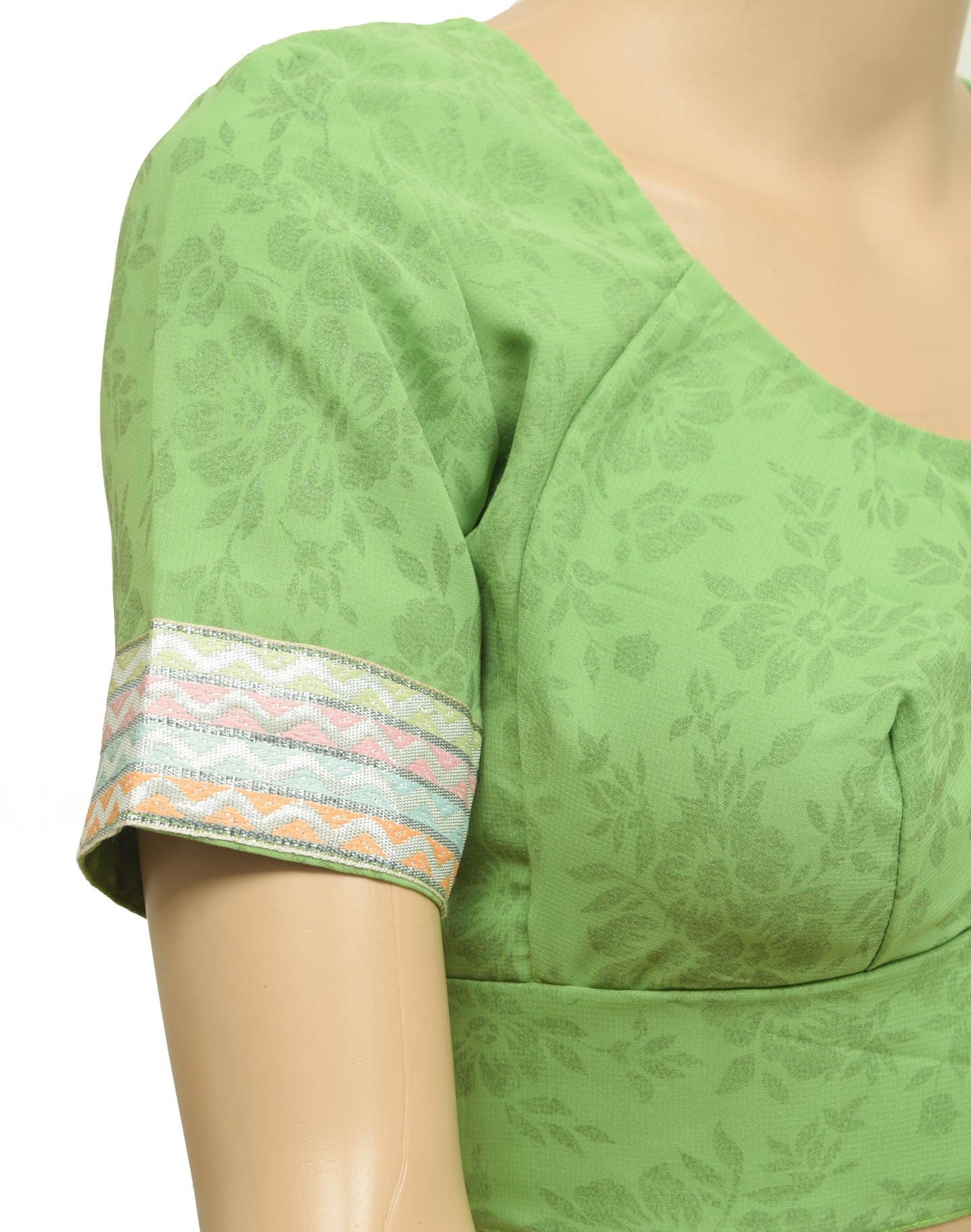 Sushila Vintage Readymade 36" Sari Blouse Green Printed Georgette Silk Top