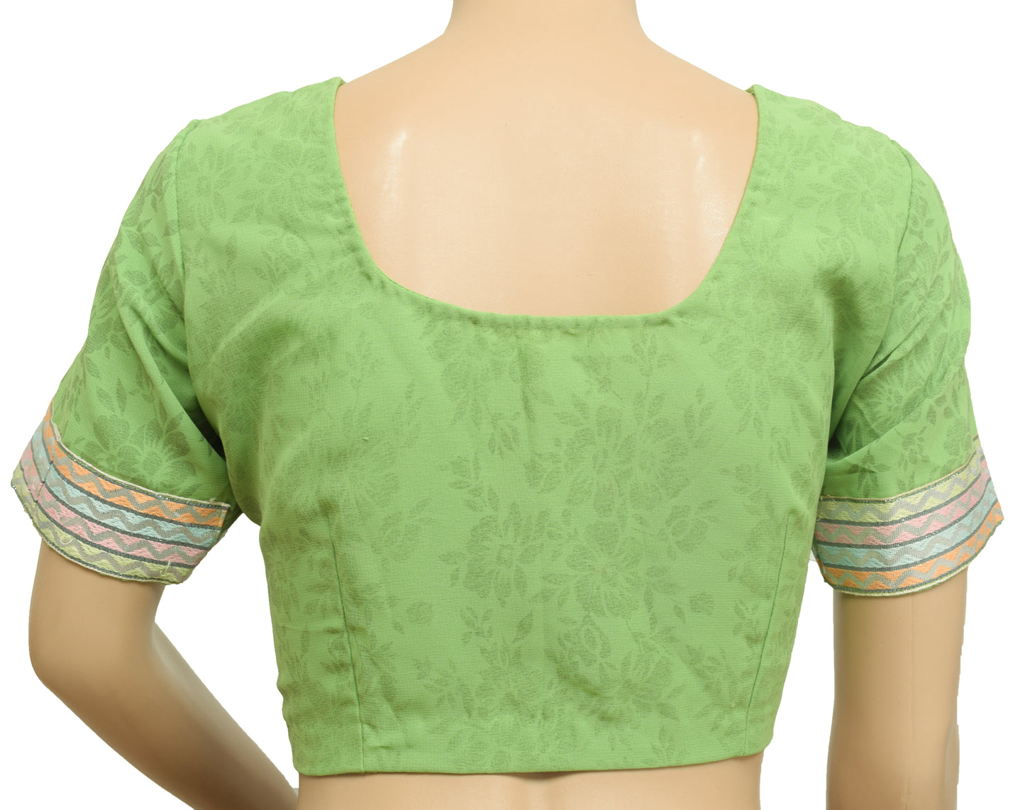 Sushila Vintage Readymade 36" Sari Blouse Green Printed Georgette Silk Top