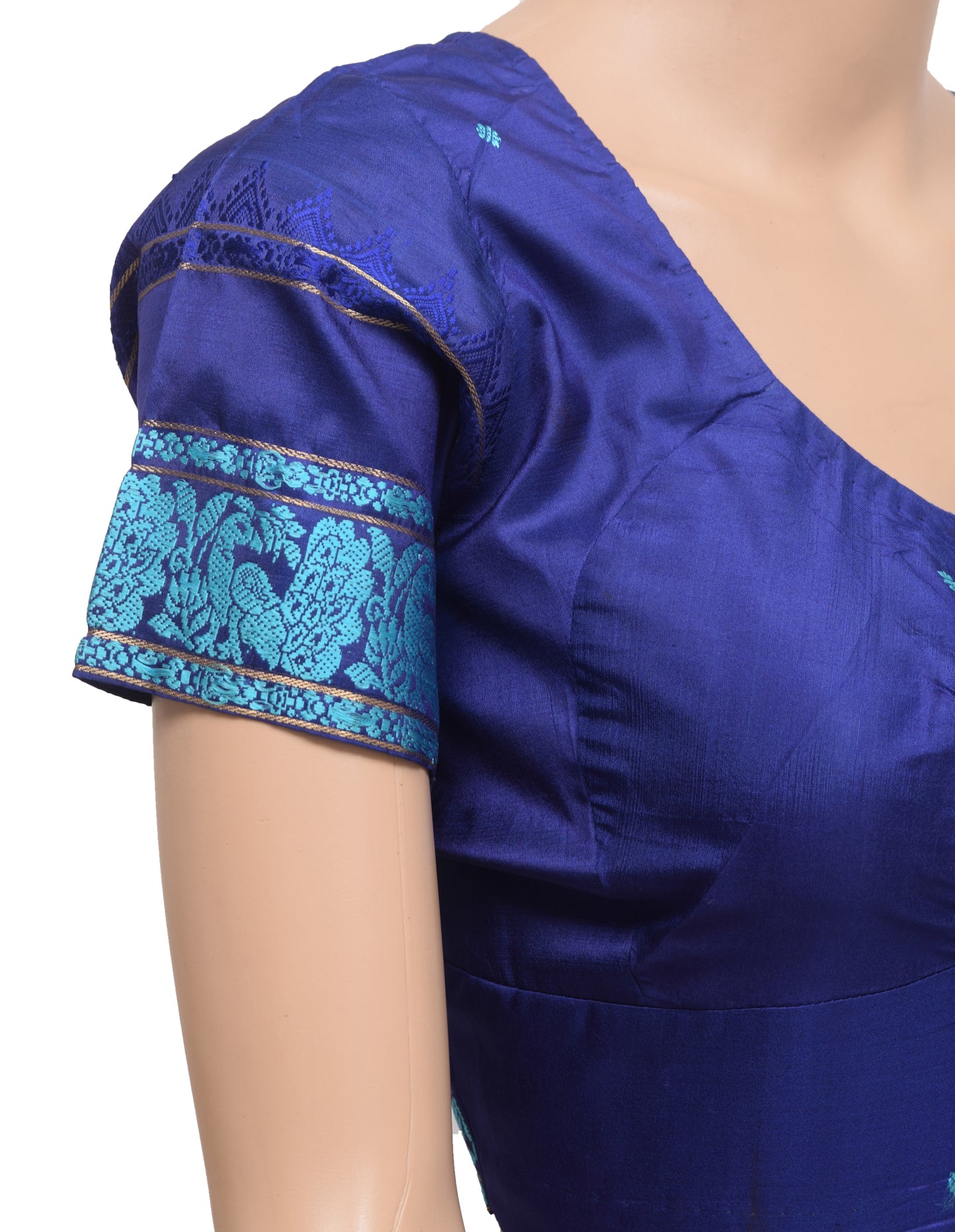 Sushila Vintage Readymade 38" Blue Pure Silk Baluchari Woven Sari Blouse