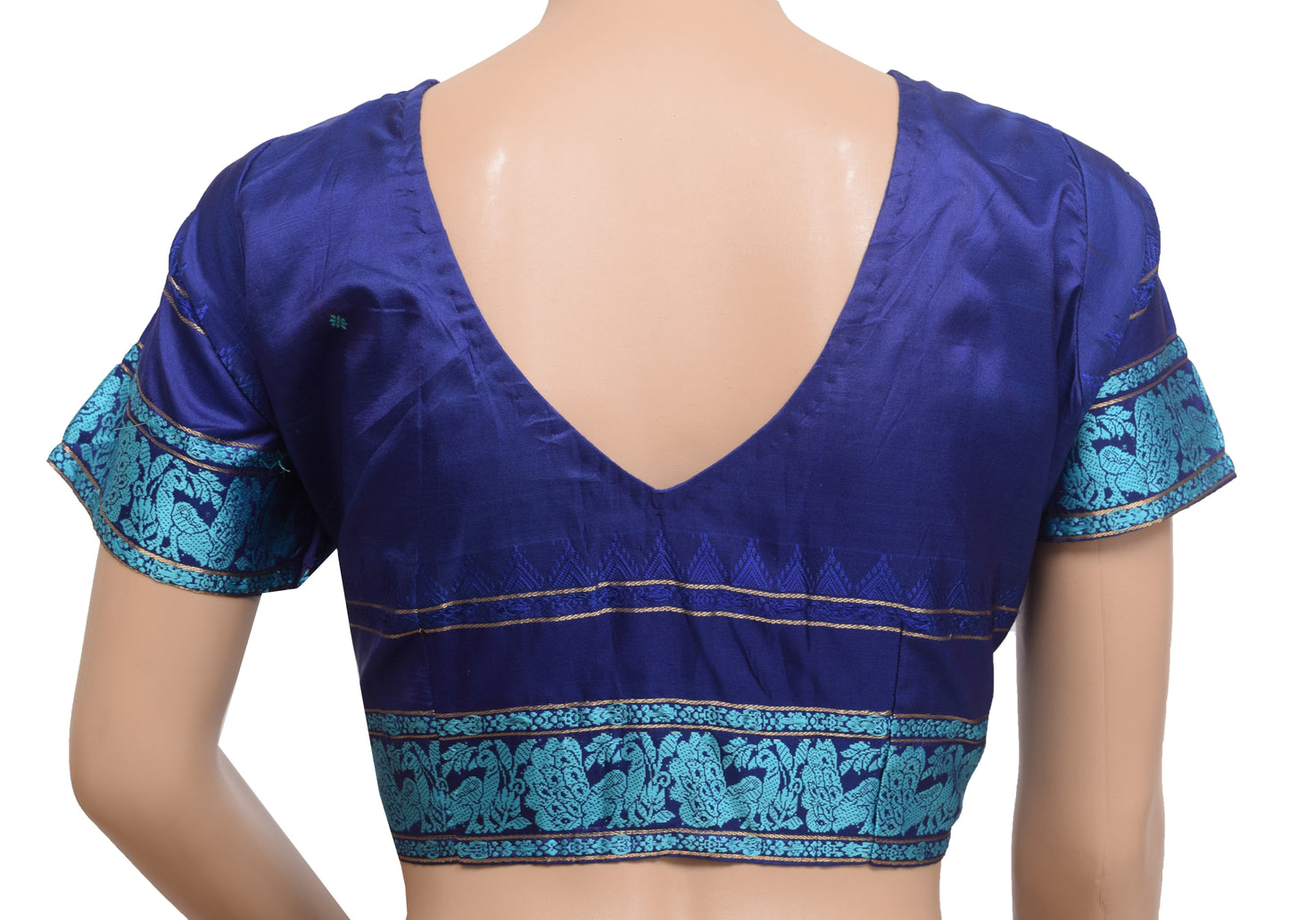 Sushila Vintage Readymade 38" Blue Pure Silk Baluchari Woven Sari Blouse