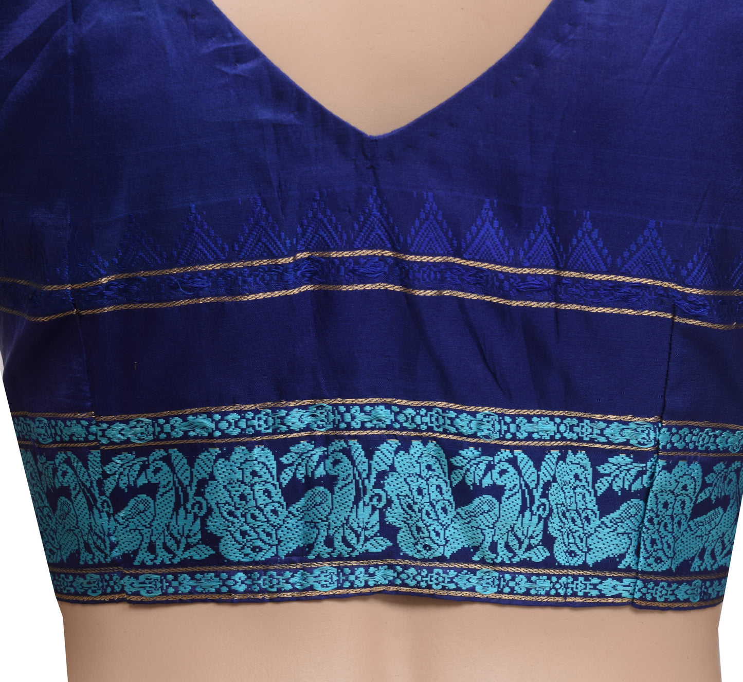 Sushila Vintage Readymade 38" Blue Pure Silk Baluchari Woven Sari Blouse