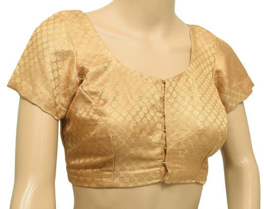 Sushila Vintage Readymade 30"Sari Blouse Brown Silk Woven Designer Choli