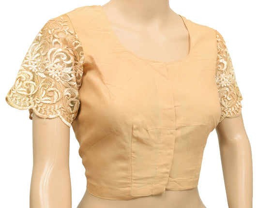 Sushila Vintage Readymade 38"Sari Blouse Brown Cotton Woven Designer Choli