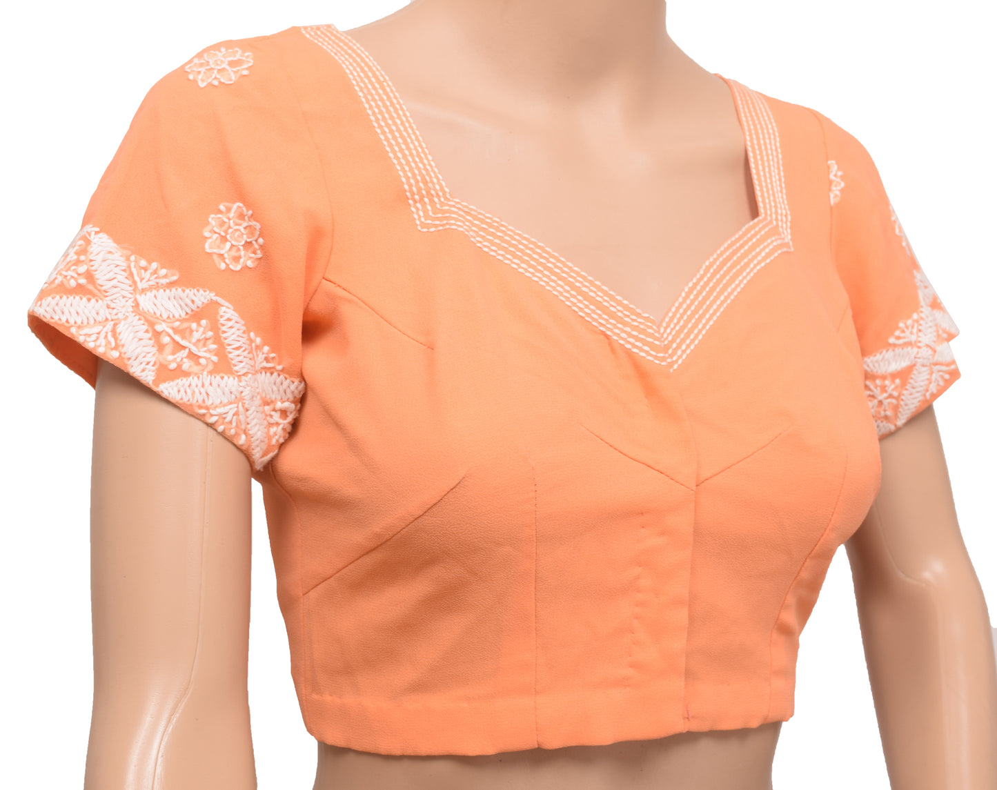 Sushila Vintage Readymade 32"Sari Blouse Orange Chikankari Embroidered Top