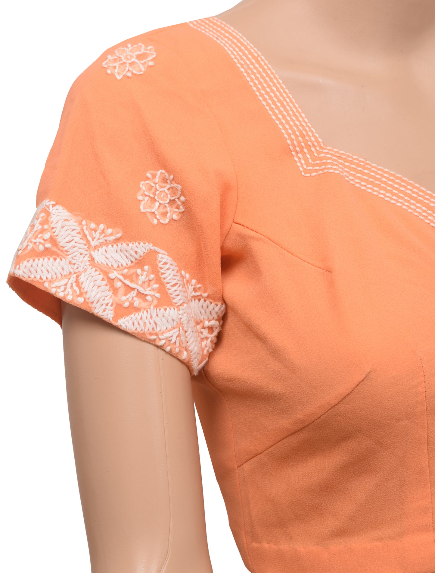 Sushila Vintage Readymade 32"Sari Blouse Orange Chikankari Embroidered Top