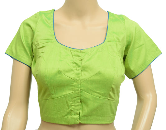Sushila Vintage Readymade 36"Sari Blouse Green Silk Woven Plain Casual Top
