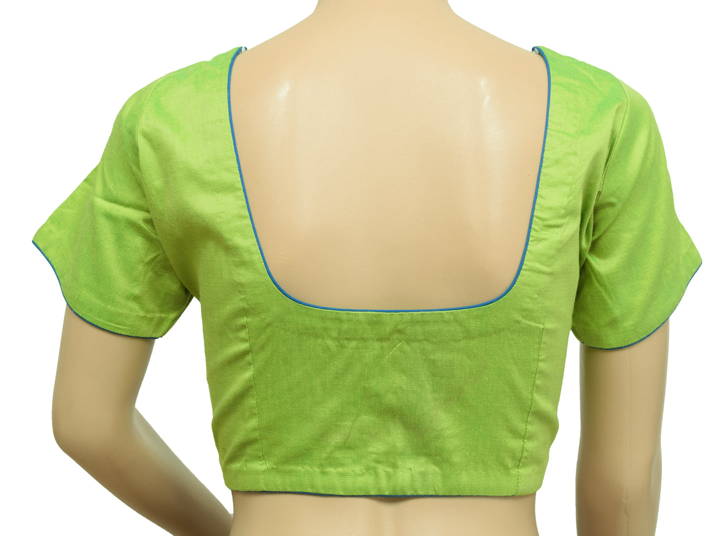 Sushila Vintage Readymade 36"Sari Blouse Green Silk Woven Plain Casual Top