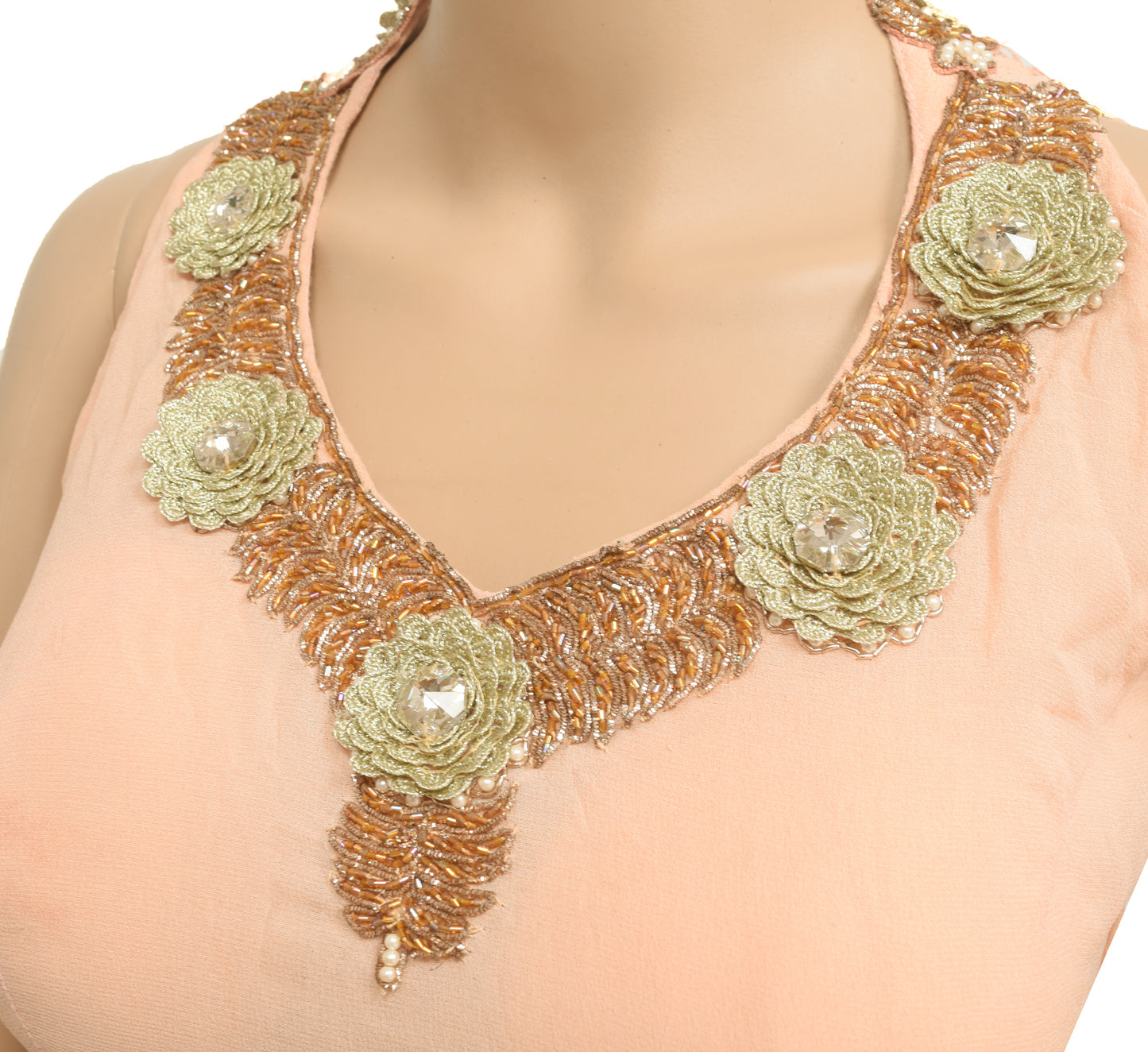 Sushila Vintage Stitched Peach Halter Neck Designer Padded Silk Sari Blouse Top 28"