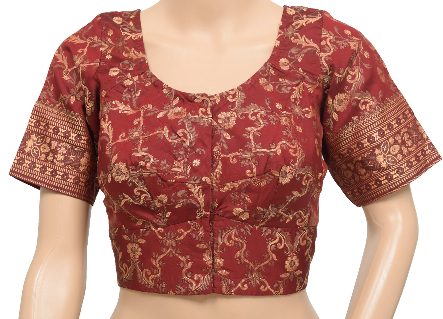 Sushila Vintage Readymade Stitched Sari Blouse Maroon Silk Woven 34" Women's Choli