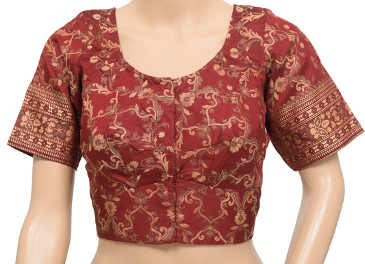 Sushila Vintage Readymade Stitched Sari Blouse Maroon Silk Woven 34" Women's Choli