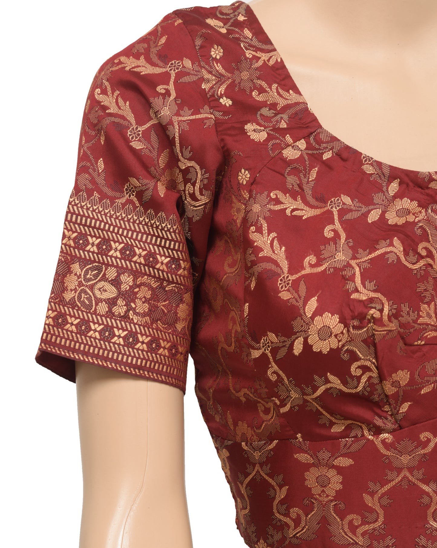 Sushila Vintage Readymade Stitched Sari Blouse Maroon Silk Woven 34" Women's Choli
