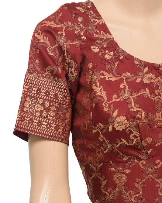 Sushila Vintage Readymade Stitched Sari Blouse Maroon Silk Woven 34" Women's Choli