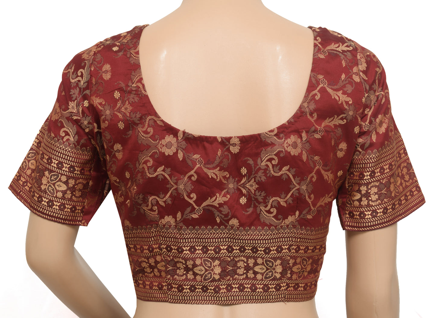 Sushila Vintage Readymade Stitched Sari Blouse Maroon Silk Woven 34" Women's Choli