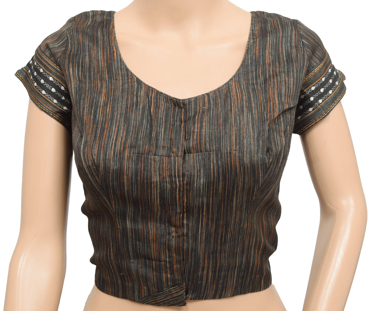 Sushila Vintage Readymade Stitched Women Sari Blouse Black Hand Woven Silk 41" Top