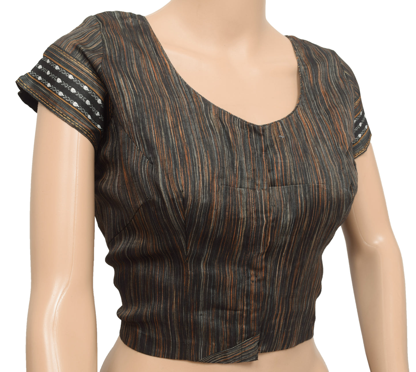 Sushila Vintage Readymade Stitched Women Sari Blouse Black Hand Woven Silk 41" Top