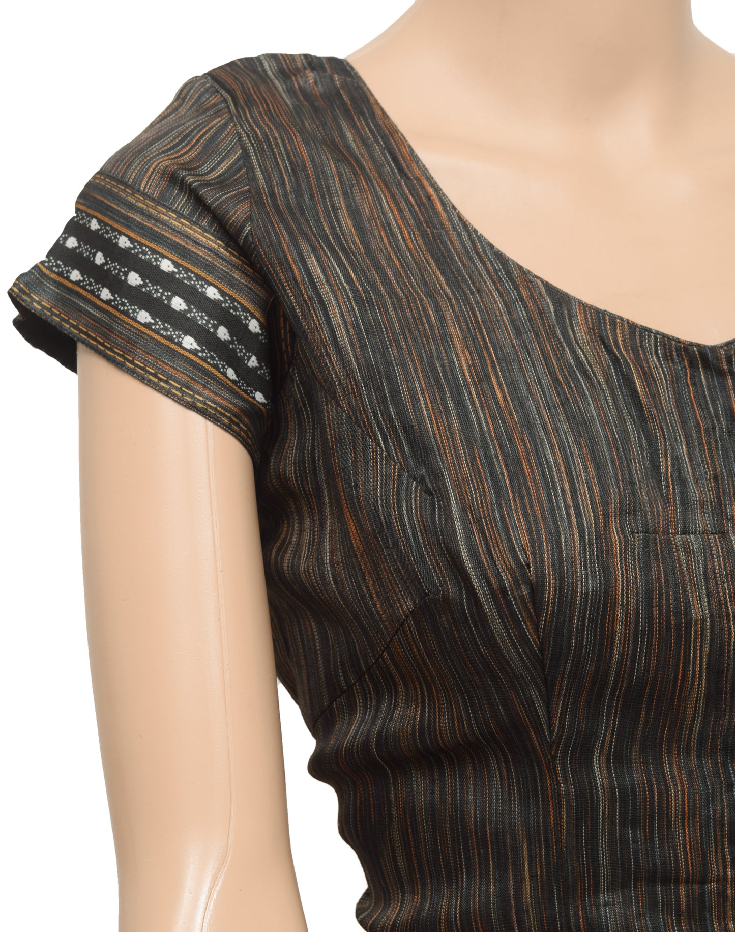 Sushila Vintage Readymade Stitched Women Sari Blouse Black Hand Woven Silk 41" Top