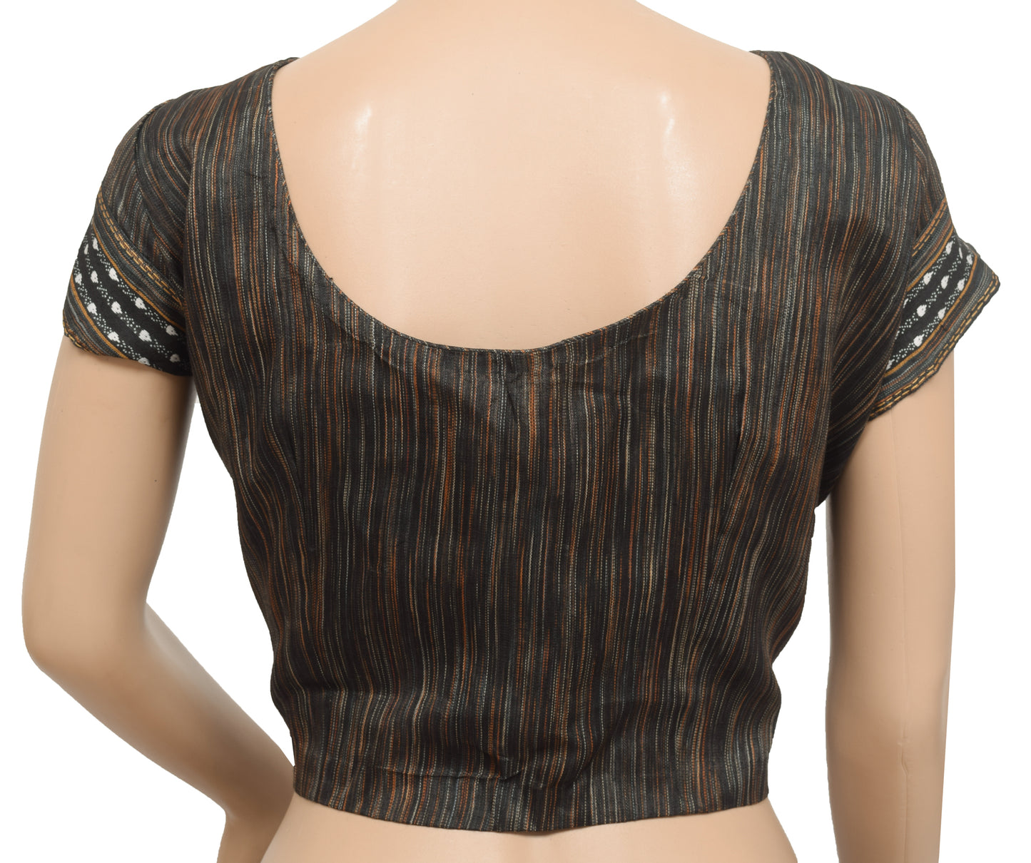 Sushila Vintage Readymade Stitched Women Sari Blouse Black Hand Woven Silk 41" Top