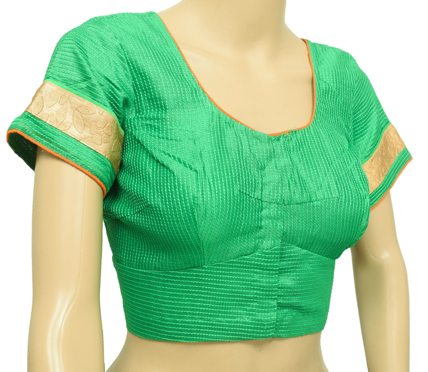 Sushila Vintage Readymade 36" Sari Blouse Green Stripe Embroidered Silk Top