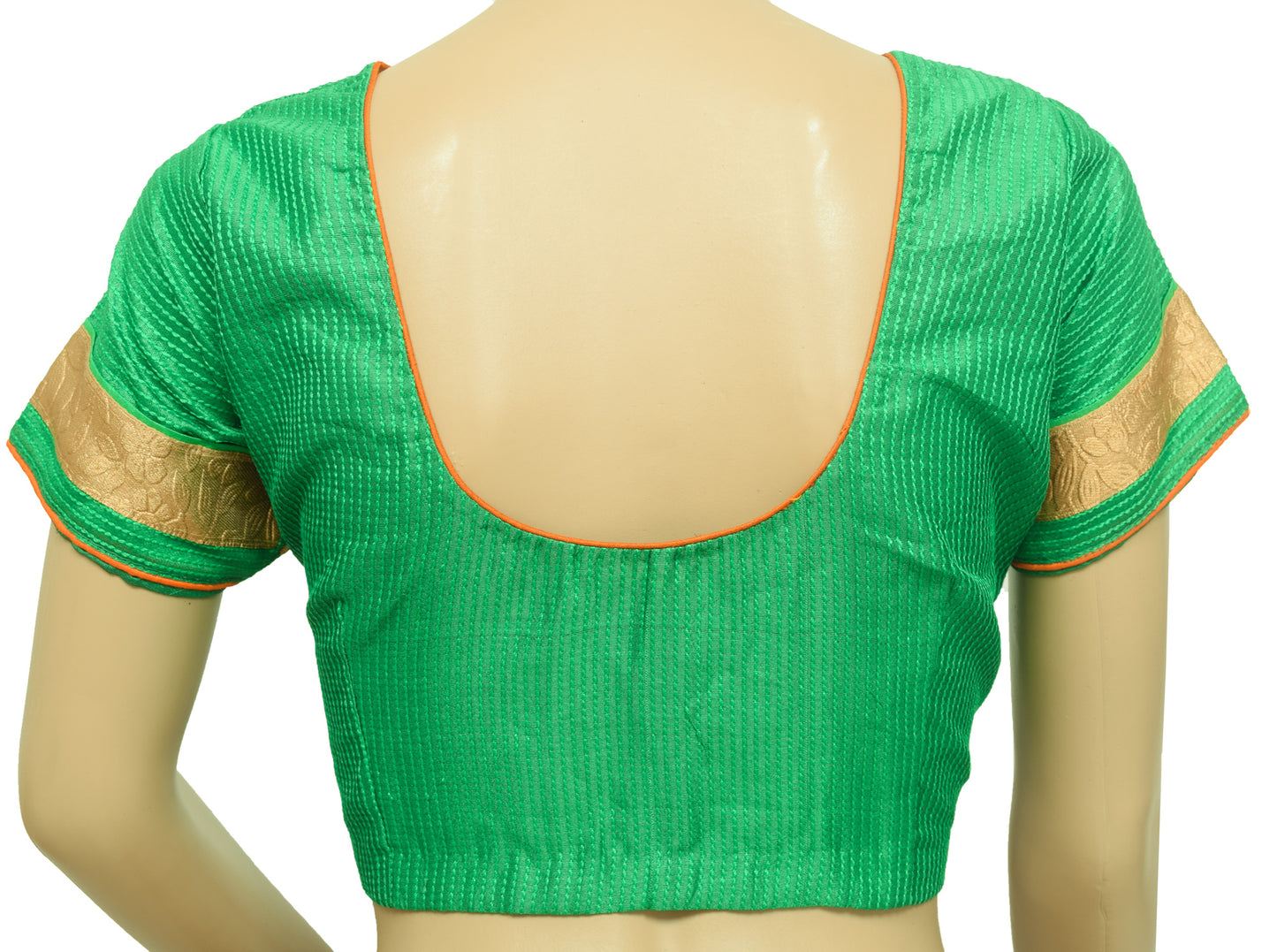Sushila Vintage Readymade 36" Sari Blouse Green Stripe Embroidered Silk Top