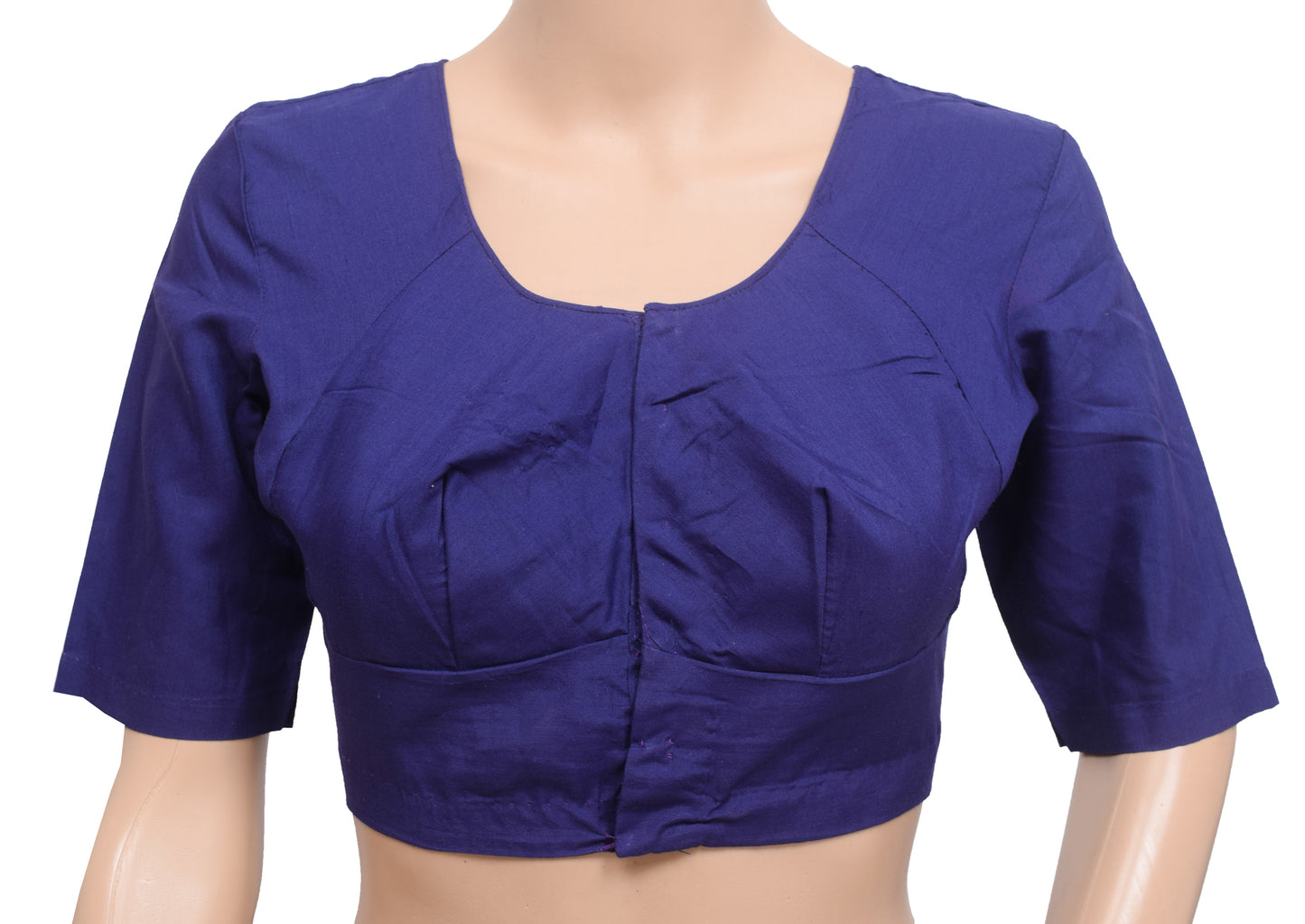 Sushila Vintage Readymade 34" Blue Plain Cotton Sari Blouse Woven Choli Top