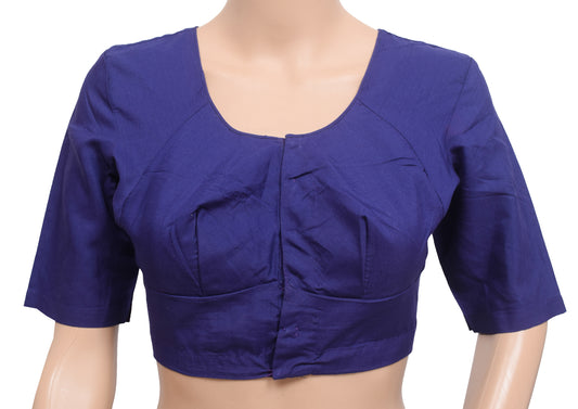 Sushila Vintage Readymade 34" Blue Plain Cotton Sari Blouse Woven Choli Top