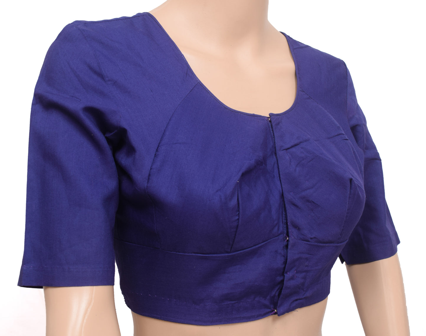 Sushila Vintage Readymade 34" Blue Plain Cotton Sari Blouse Woven Choli Top